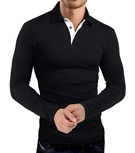KUYIGO Mens Classic Dry Fit Long Sleeve Golf Polo Shirts Casual Basic Designed with Cotton Tops Medium Black - Image 4