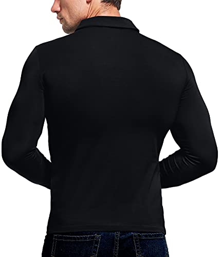KUYIGO Mens Classic Dry Fit Long Sleeve Golf Polo Shirts Casual Basic Designed with Cotton Tops Medium Black - Image 5