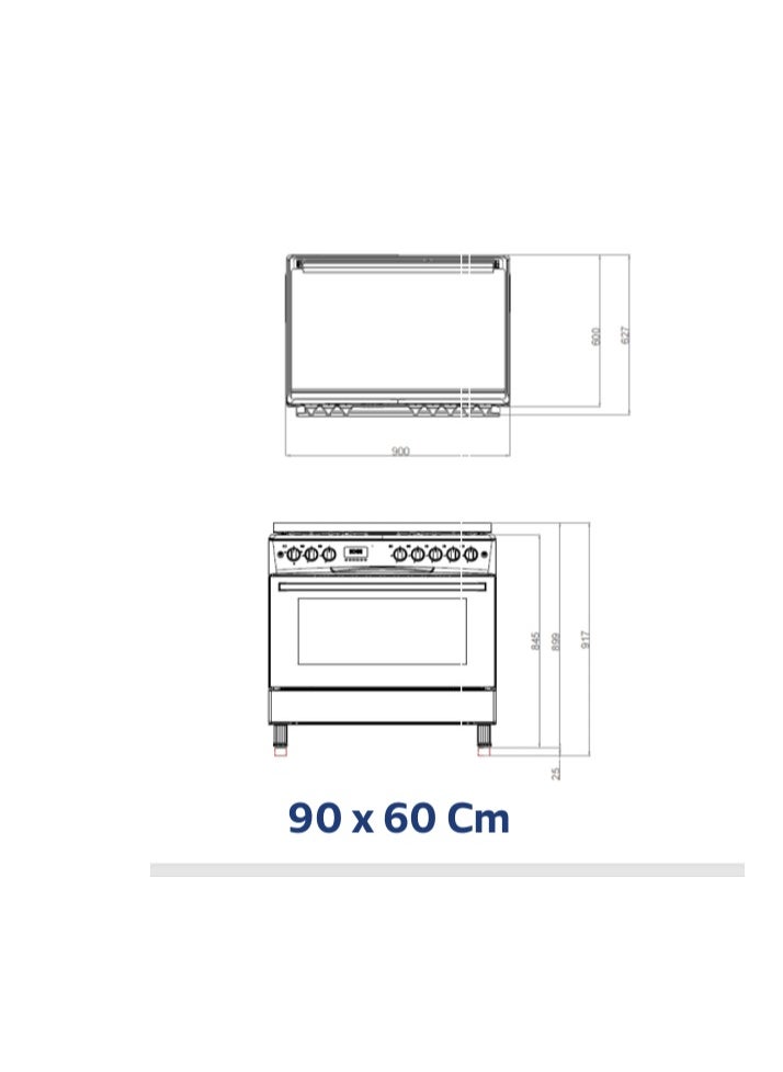 ستارواي ستارواي موقد طبخ 90×60 سم، 4 شعلات غاز و2 شعلات كهربائية، اشعال تلقائي، أمان تام، منصب واسع ومتين، 2 مروحة فرن، فرن تسخين لأعلى ولأسفل، سطح سهل التنظيف، 2 صينية + شبكة + سيخ متضمن  - Image 3