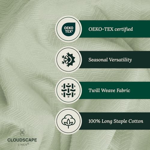 CloudScape Linen CLOUDSCAPE 100 Cotton Queen Size Blanket Soft Herringbone Weave 92x92 Fits Upto Full Size Breathable Lightweight Summer Queen Cotton Blanket for Adults All Season Blankets Seafoam - Image 3