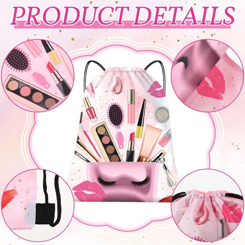 Equsion 12 Pcs Spa Party Favor Bags Drawstring Backpack Gift Bags for Girls Women Makeup Birthday Party Decorations Salon Baby Shower Spa Decorations, 12 x 10 Inch - Image 3
