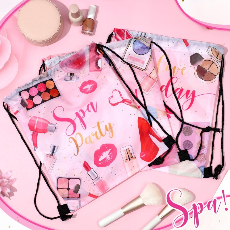 Equsion 12 Pcs Spa Party Favor Bags Drawstring Backpack Gift Bags for Girls Women Makeup Birthday Party Decorations Salon Baby Shower Spa Decorations, 12 x 10 Inch - Image 4