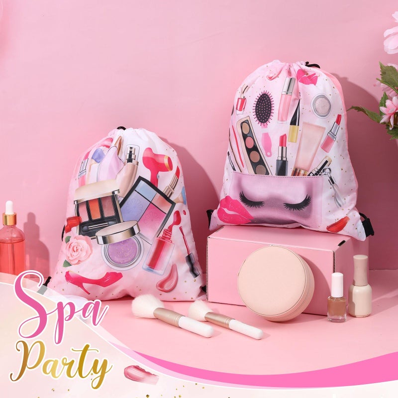 Equsion 12 Pcs Spa Party Favor Bags Drawstring Backpack Gift Bags for Girls Women Makeup Birthday Party Decorations Salon Baby Shower Spa Decorations, 12 x 10 Inch - Image 5