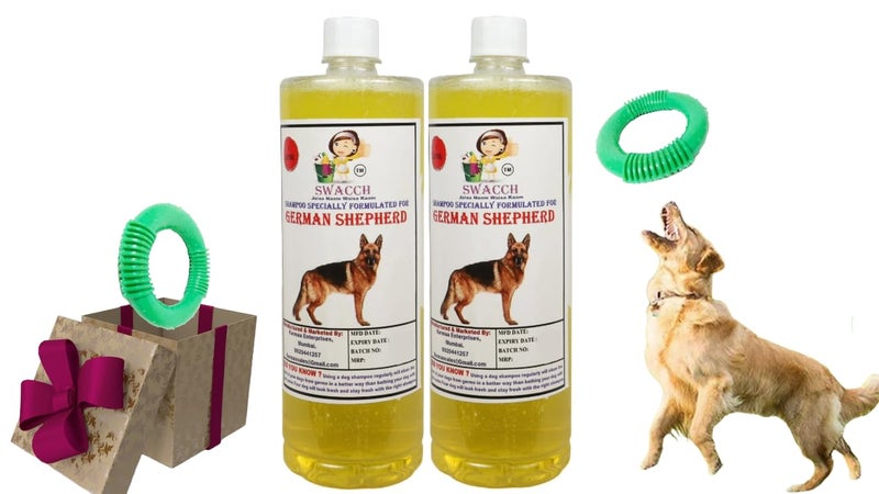 swacch Shampoo | Puppy Safe Shampoo | German Shepherd Dog Shampoo 1 Litre Pack of 2 Lemon + | O PVC Ring Rubber Chew Toy | Teething Chew Toy I Dental Teething I Durable I Combo Pack - Image 1