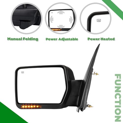 PZ Towing Mirror Replacement Fit For 2004-2007 F150,Power Heated,Amber Signal,Black,Left(Driver Side) - Image 3