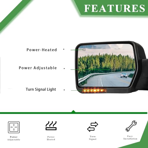 PZ Towing Mirror Replacement Fit For 2004-2007 F150,Power Heated,Amber Signal,Black,Left(Driver Side) - Image 2