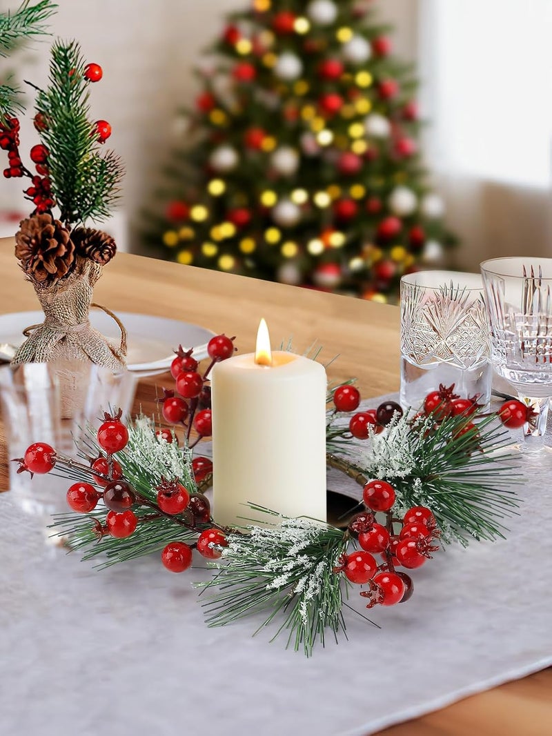 Biubee Christmas Candle Rings - Christmas Candle Wreath Garland for 3" Dia Pillar Candles with Artificial Red Berries, Xmas Wreath Candle Holder for Christmas Wedding Holiday Table Centerpiece Party Decor - Image 2
