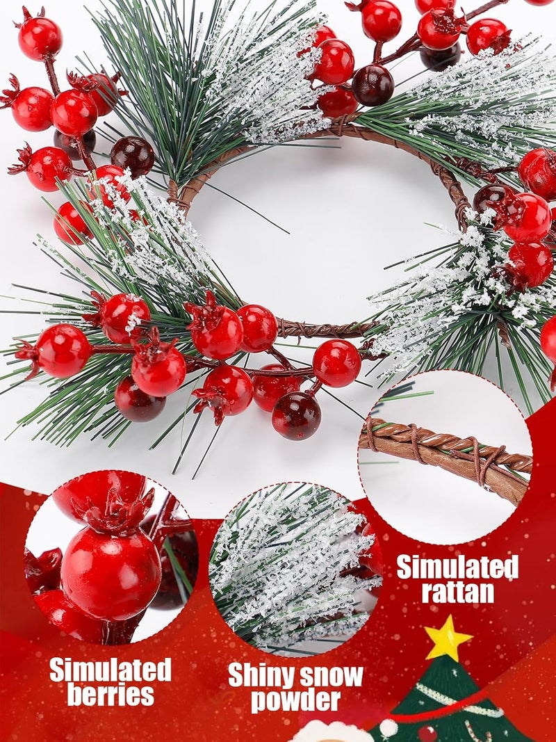Biubee Christmas Candle Rings - Christmas Candle Wreath Garland for 3" Dia Pillar Candles with Artificial Red Berries, Xmas Wreath Candle Holder for Christmas Wedding Holiday Table Centerpiece Party Decor - Image 3