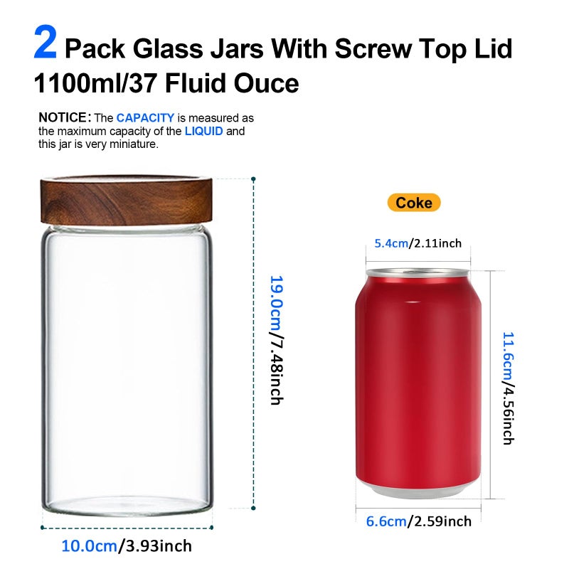 Patoper Glass Jar with Screw Top Lid 37oz Borosilicate Glass Spice Jars Seasoning Containers Kitchen Glass Food Storage Canisters for Pantry Liquid Tea Bath Salts Fermenting - Image 2