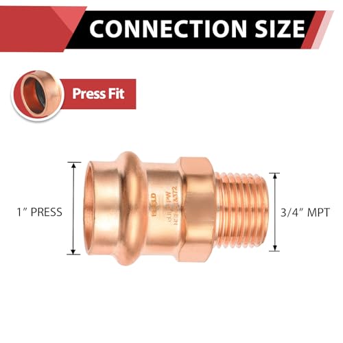 EFIELD Pack of 5 EFIELD Press Copper Fittings1Inch Copper Press x 34inch Male Copper Adapters LBP DesignPRESS045 - Image 3