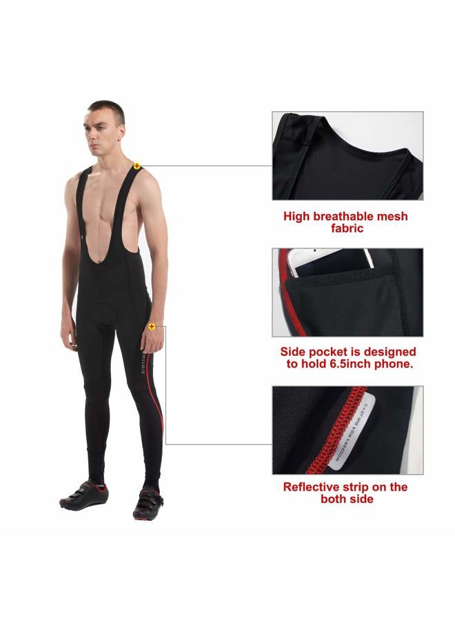 Santic Cycling Bib Tights Men Padded Cycling Bib Pants Long Padded with Pocket, With-pocket Red, S - Image 4