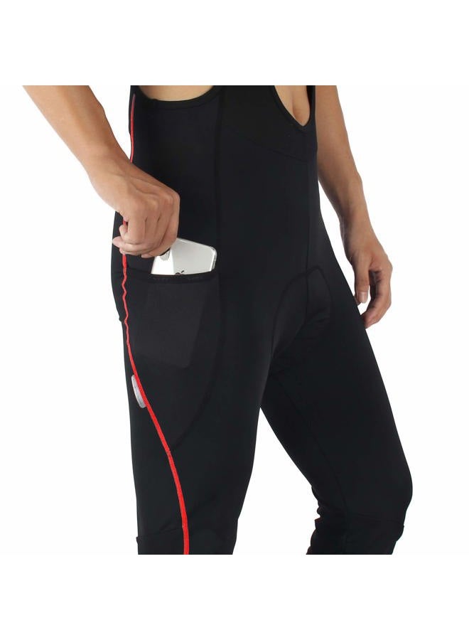 Santic Cycling Bib Tights Men Padded Cycling Bib Pants Long Padded with Pocket, With-pocket Red, S - Image 2