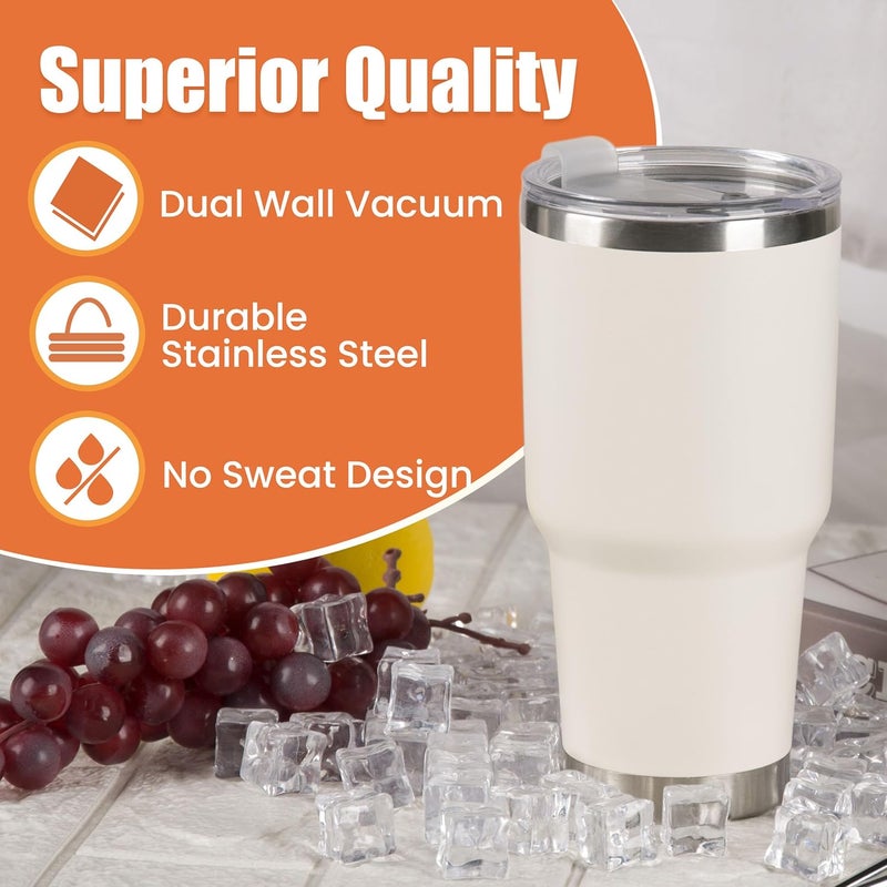 DS 30oz Cream Tumbler Stainless Steel Insulated Travel Mug with Straw Lid Cleaning Brush (30oz Cream) - Image 5