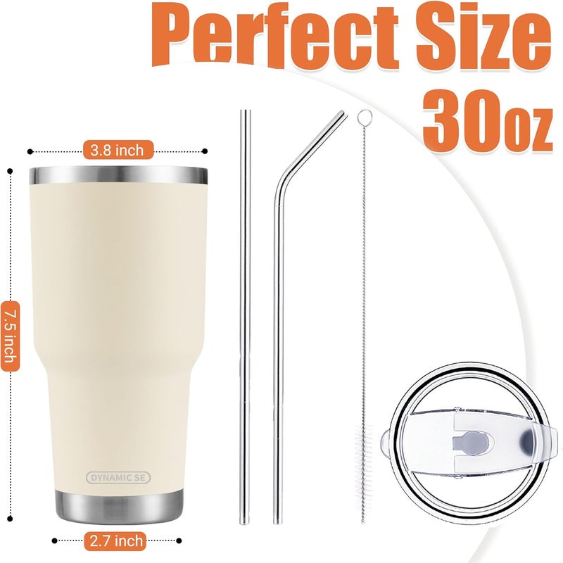 DS 30oz Cream Tumbler Stainless Steel Insulated Travel Mug with Straw Lid Cleaning Brush (30oz Cream) - Image 2