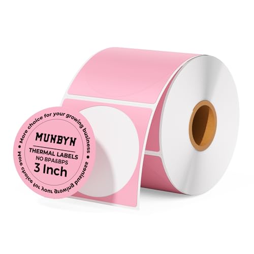 MUNBYN 3 Inch Pink Circle Thermal Sticker Labels, Multi-Purpose Self-Adhesive Round Direct Thermal Labels for Business, 500 Sheets/1 Roll - Image 1