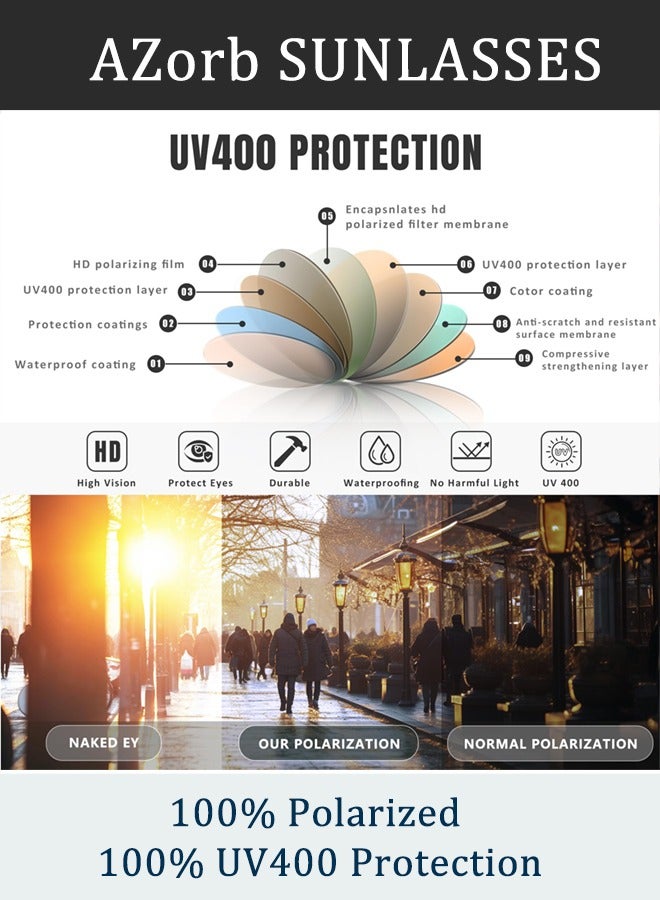 AZorb Polarized Aviator Sunglasses Men Metal Frame Men's Sunglasses Classic Women Sun Glassess Eye UV Protection Shades for Driving Fishing Outdoor - Image 5