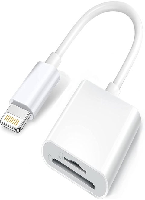 Apple lightning to sd & tf card dual slot reader for iphone/ipad, 2 in 1 micro sd tf memory card adapter, trail camera viewer sd card reader, plug and play