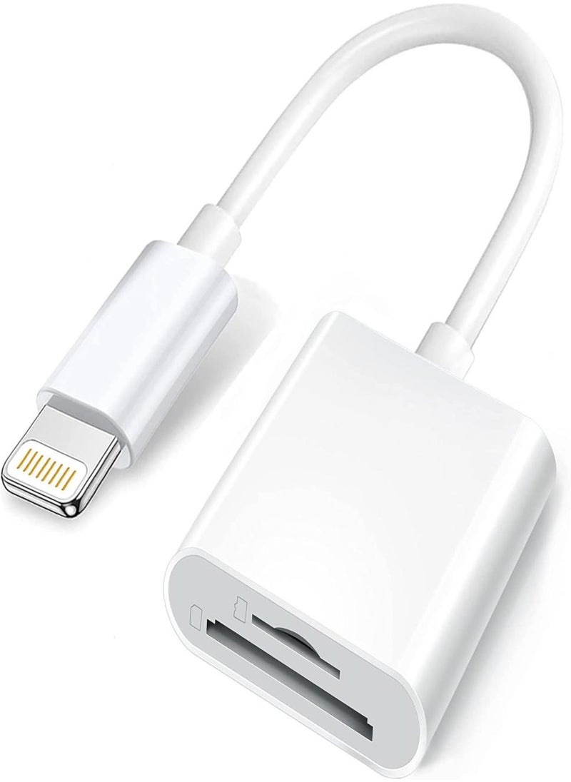 Apple lightning to sd & tf card dual slot reader for iphone/ipad, 2 in 1 micro sd tf memory card adapter, trail camera viewer sd card reader, plug and play