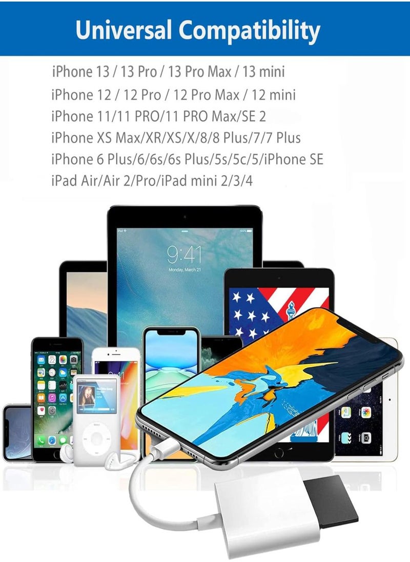 Apple lightning to sd & tf card dual slot reader for iphone/ipad, 2 in 1 micro sd tf memory card adapter, trail camera viewer sd card reader, plug and play