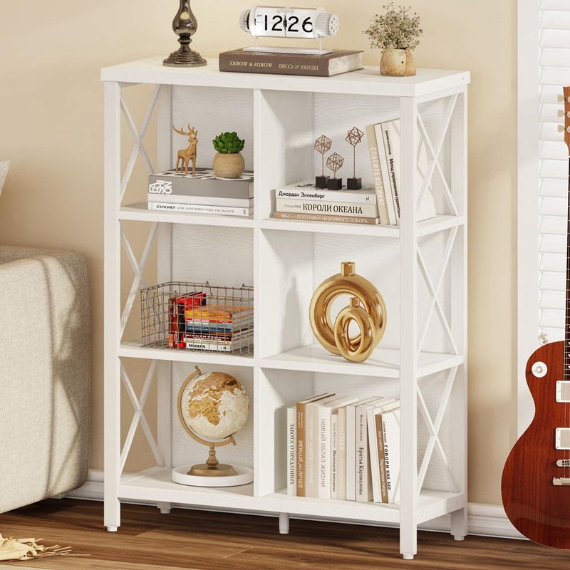 FATORRI 6 Cube Storage Organizer Shelf Wood and Metal Cubby Bookshelf Modern Cube Book Shelf White Oak