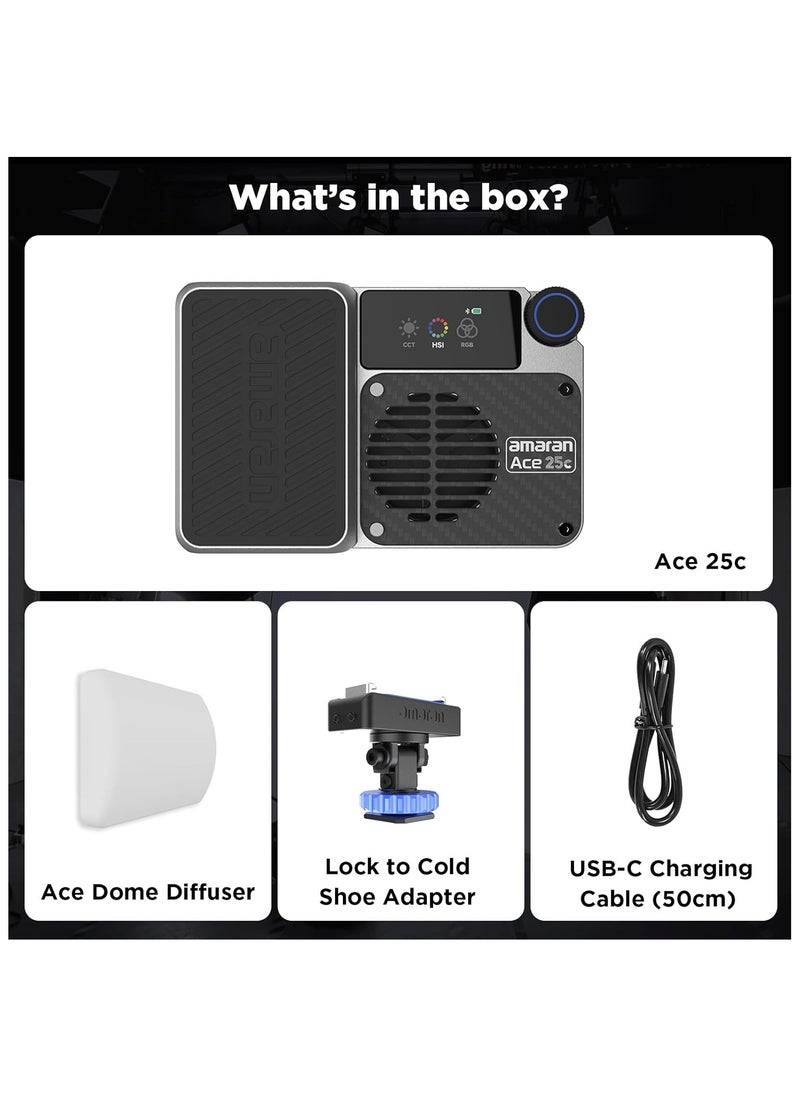 Aputure - Aputure Amaran Ace 25c RGBWW Full Colour LED Light - Kits, 32W On-Camera Video Light, 2300K-10000K, 5908 Lux @ 0.5 m, USB-C Fast Charge, Magnetic Mounting, Wireless Amaran App Control - Sliver - Image 1