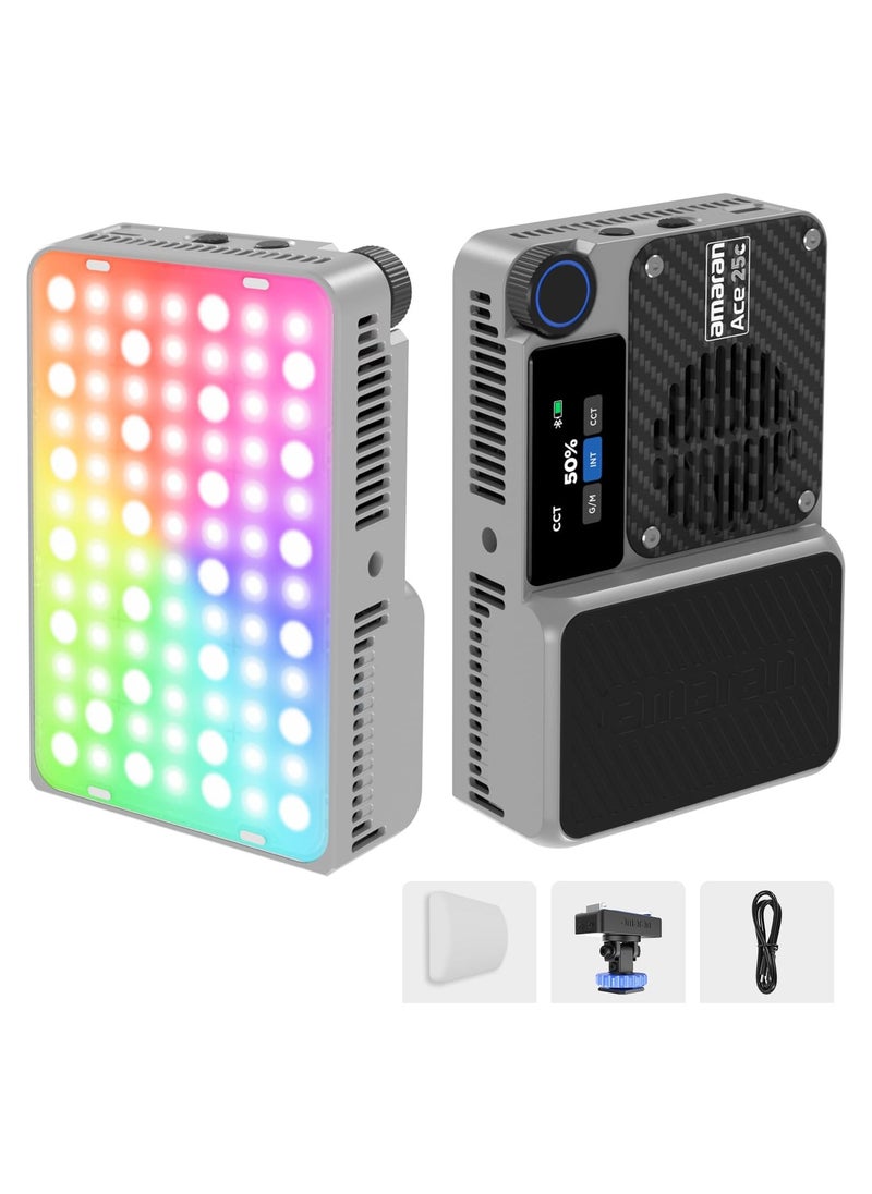 Aputure - Aputure Amaran Ace 25c RGBWW Full Colour LED Light - Kits, 32W On-Camera Video Light, 2300K-10000K, 5908 Lux @ 0.5 m, USB-C Fast Charge, Magnetic Mounting, Wireless Amaran App Control - Sliver - Image 1