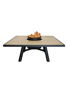 NABCO Small Square Wood-Burning Fire Pit Table for Patio – 135x135x52 cm with Aluminium Frame, Multi-Functional Outdoor Dining Table with Fire Pit, Robust for Garden, Deck, or Backyard, Natural Teak/Black  - Image 1