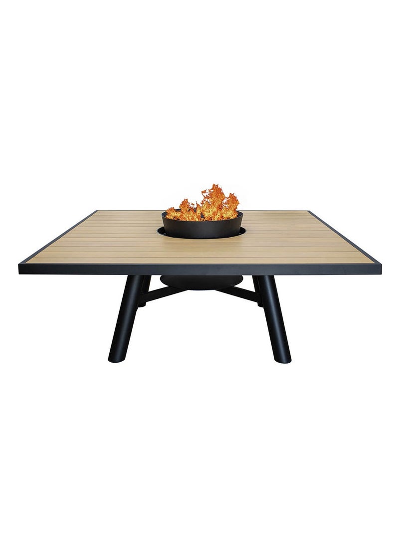 NABCO - Small Square Wood-Burning Fire Pit Table for Patio – 135x135x52 cm with Aluminium Frame, Multi-Functional Outdoor Dining Table with Fire Pit, Robust for Garden, Deck, or Backyard, Natural Teak/Black - Image 1