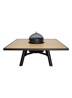 NABCO Small Square Wood-Burning Fire Pit Table for Patio – 135x135x52 cm with Aluminium Frame, Multi-Functional Outdoor Dining Table with Fire Pit, Robust for Garden, Deck, or Backyard, Natural Teak/Black  - Image 2
