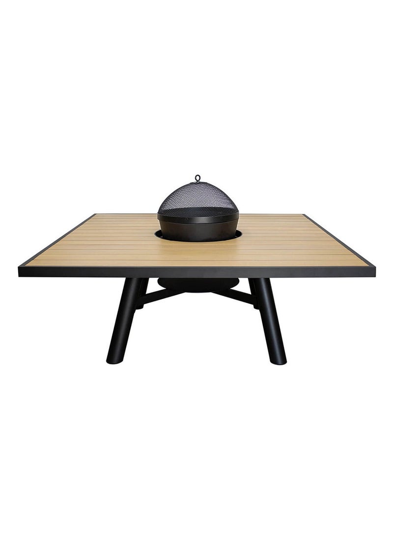 NABCO - Small Square Wood-Burning Fire Pit Table for Patio – 135x135x52 cm with Aluminium Frame, Multi-Functional Outdoor Dining Table with Fire Pit, Robust for Garden, Deck, or Backyard, Natural Teak/Black - Image 1