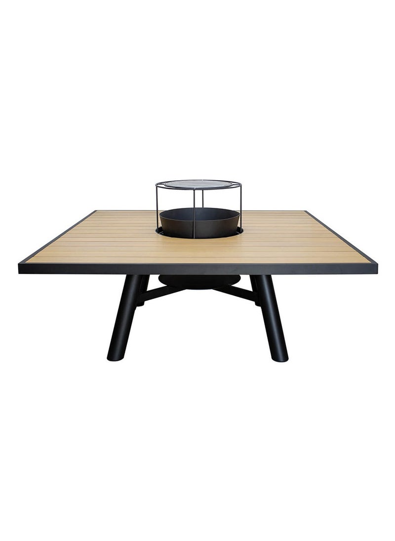 NABCO - Small Square Wood-Burning Fire Pit Table for Patio – 135x135x52 cm with Aluminium Frame, Multi-Functional Outdoor Dining Table with Fire Pit, Robust for Garden, Deck, or Backyard, Natural Teak/Black - Image 1