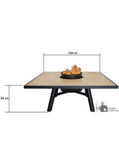 NABCO Small Square Wood-Burning Fire Pit Table for Patio – 135x135x52 cm with Aluminium Frame, Multi-Functional Outdoor Dining Table with Fire Pit, Robust for Garden, Deck, or Backyard, Natural Teak/Black  - Image 5