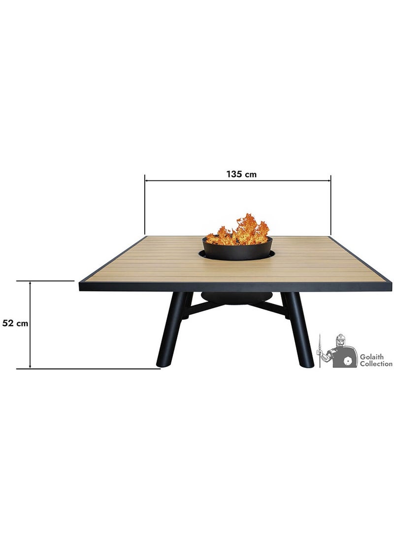 NABCO - Small Square Wood-Burning Fire Pit Table for Patio – 135x135x52 cm with Aluminium Frame, Multi-Functional Outdoor Dining Table with Fire Pit, Robust for Garden, Deck, or Backyard, Natural Teak/Black - Image 1