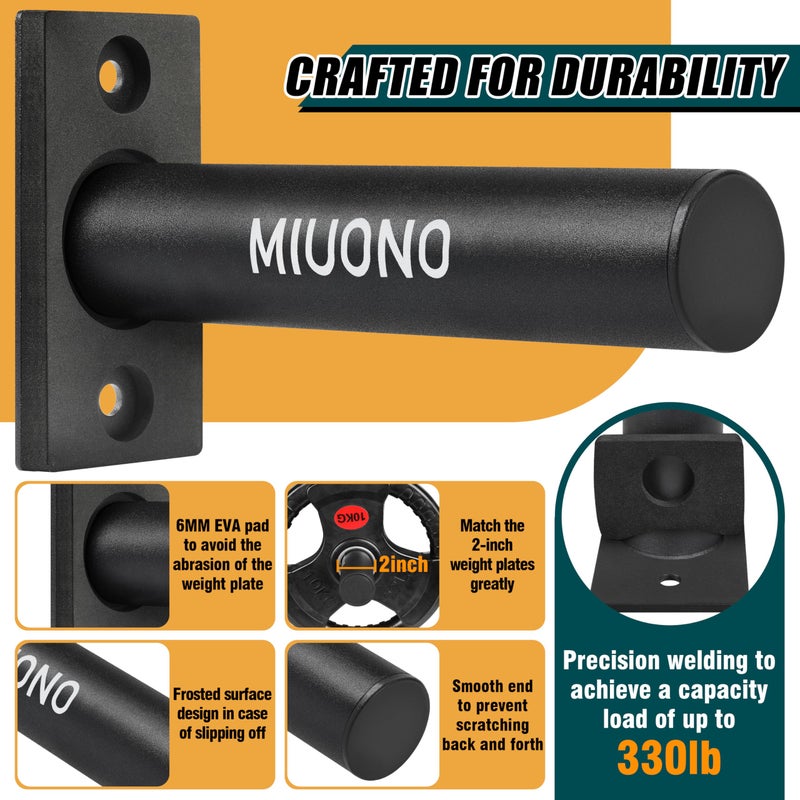 MIUONO Weight Plate Holder, Wall Mounted Weight Rack Storage for 2" Olympic Weight Plate, 4 Pack Home Gym Organizer (Upgraded Larger Screws) - Image 2