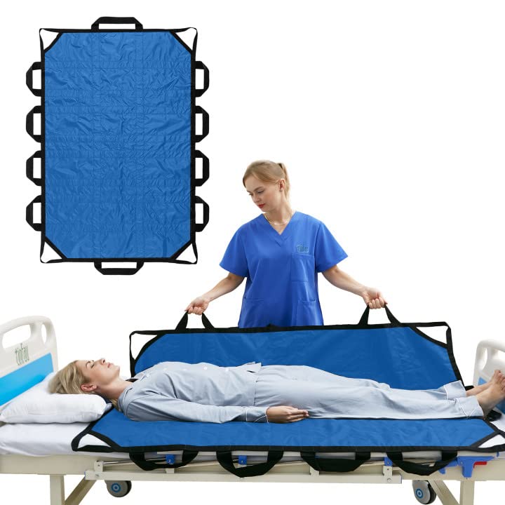 Bed Positioning Pad with Reinforced Handle 70 X 40 Multipurpose Waterproof Transfer Sheet for Turning Lifting Sliding Reusable Washable Patient Positioning Sheet for Bedridden Caregiver Light Blue