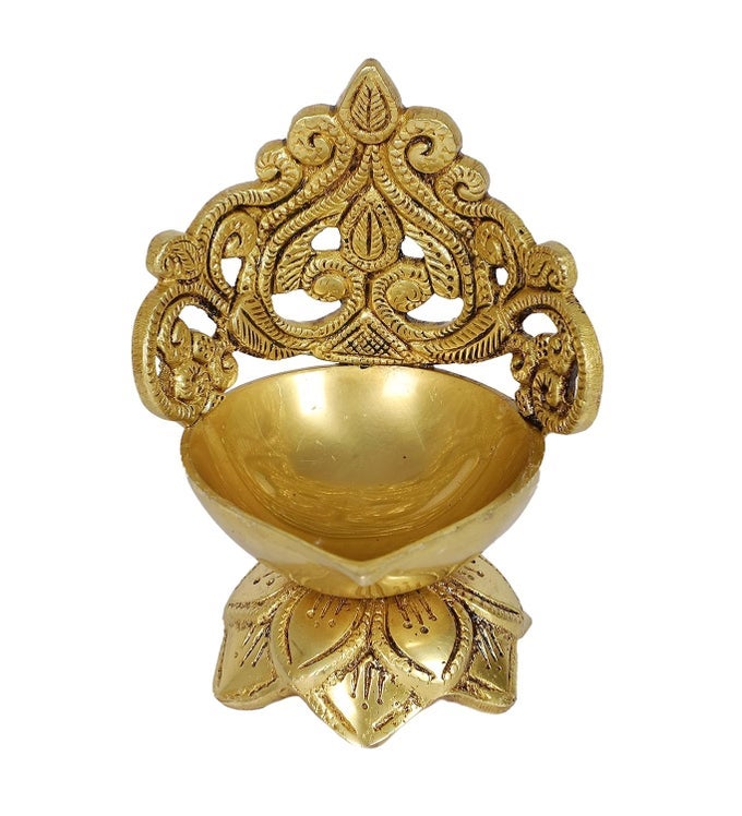 ETHNIC FLORAL CARVING DESIGN BRASS DIYA BRASS DIYAS FOR DECOR DIYAS FOR HOME TEMPLE BRASS OIL LAMP SIZE 5 INCHES STANDARD PACK OF 1