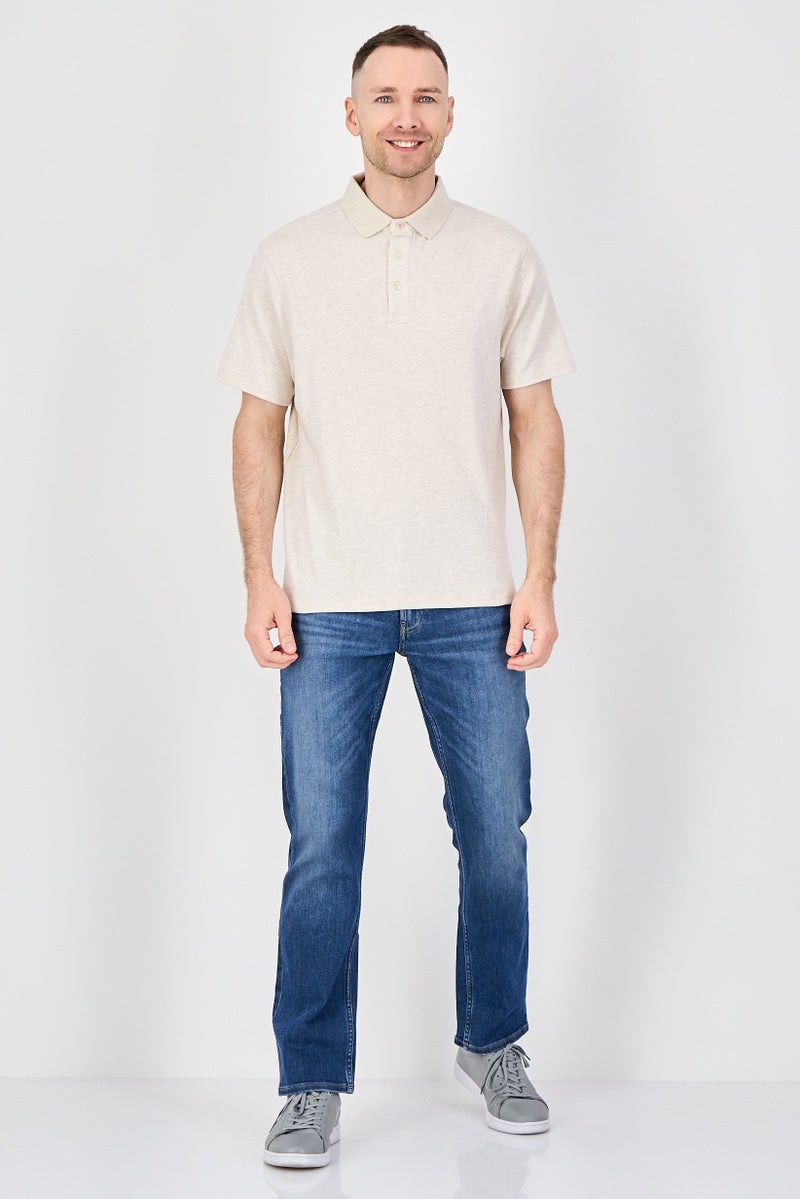 Rainforest Men Regular Fit Embroidered Logo Short Sleeve Polo Shirt, Heather Beige - Image 4