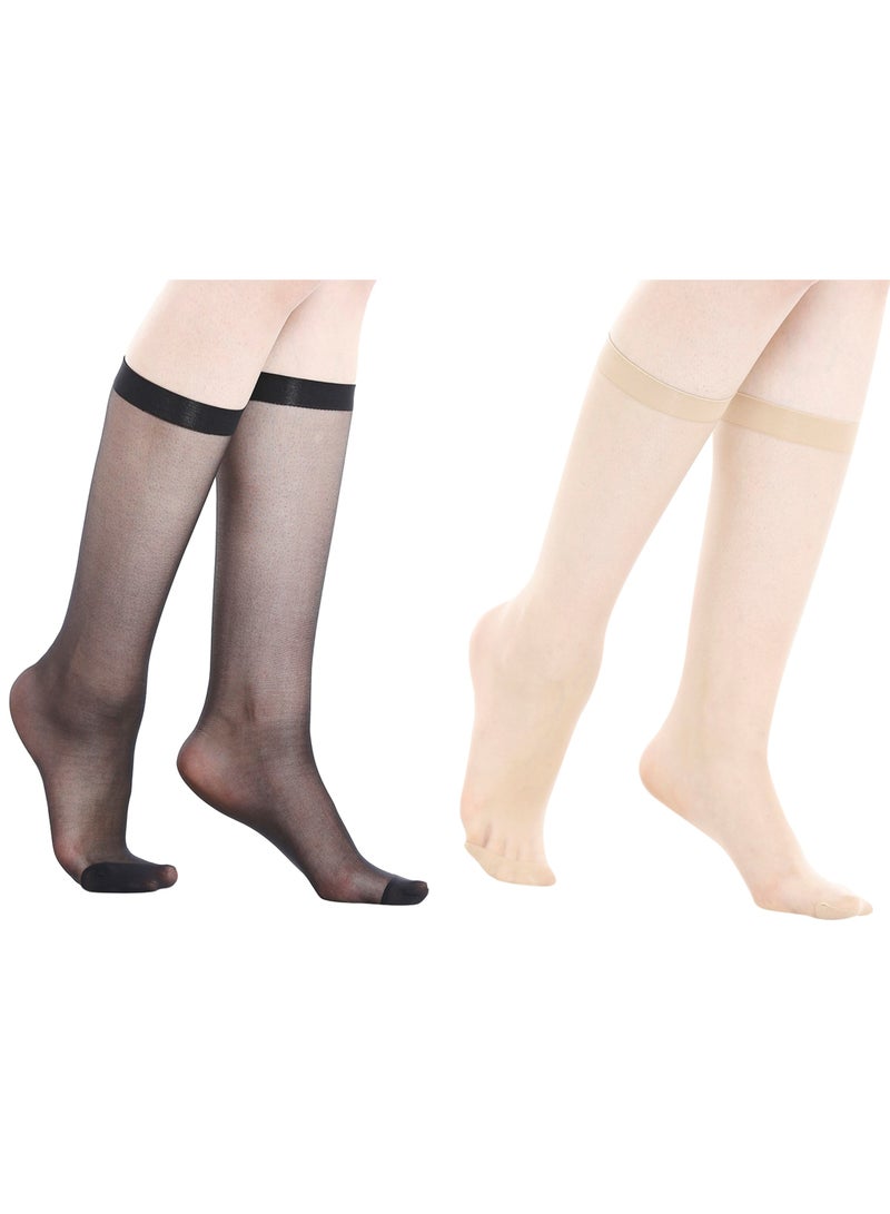 BYC WOMEN'S KNEE HIGH STOCKING (PACK OF 2) - FREE SIZE - BLACK & SKIN - Image 1