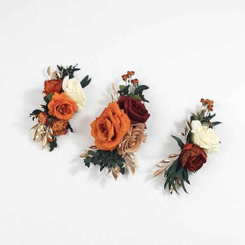 Rinlong 3Pcs Pre-made Cake Topper Cake Decorating Flowers for Cake Decor Boho Burnt Orange Fall Cake Flowers for Wedding Baptism Birthday Party Bridal Baby Shower - Image 5