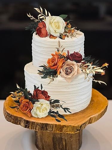 Rinlong 3Pcs Pre-made Cake Topper Cake Decorating Flowers for Cake Decor Boho Burnt Orange Fall Cake Flowers for Wedding Baptism Birthday Party Bridal Baby Shower - Image 2