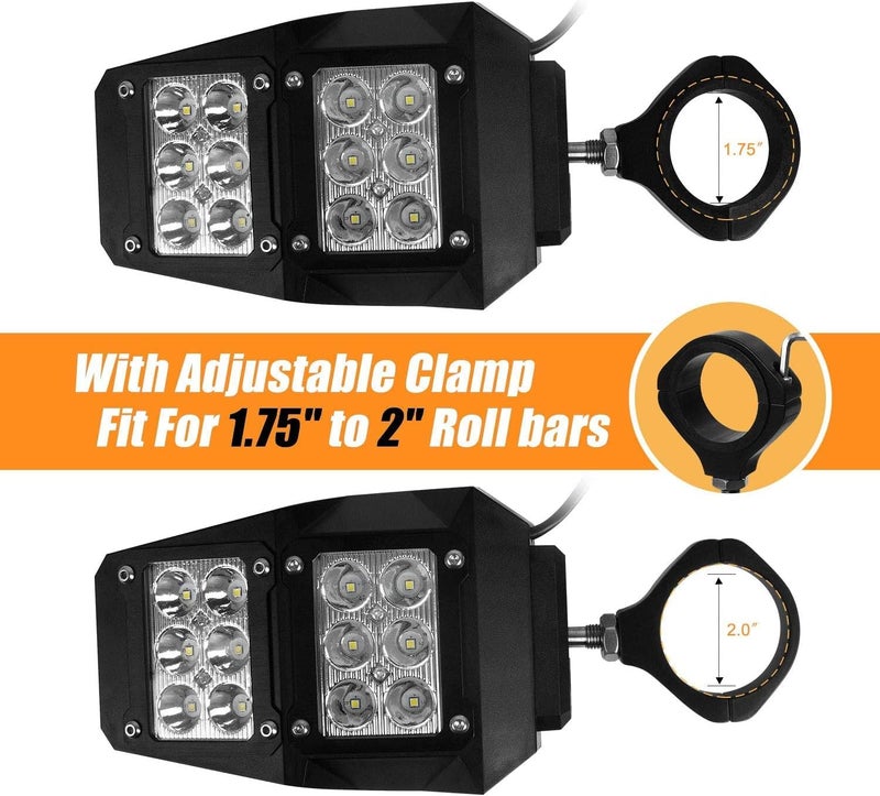 RANSOTO UTV 1.75 - 2 Inch Roll Bar Cage Offroad Side Rear View Mirrors with LED Spot Light - Image 4