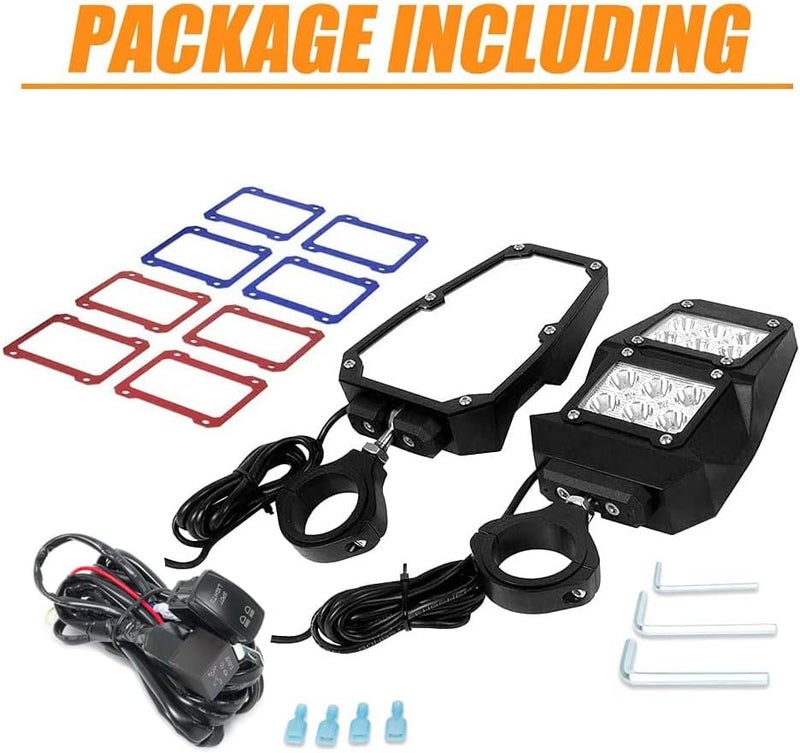 RANSOTO UTV 1.75 - 2 Inch Roll Bar Cage Offroad Side Rear View Mirrors with LED Spot Light - Image 2