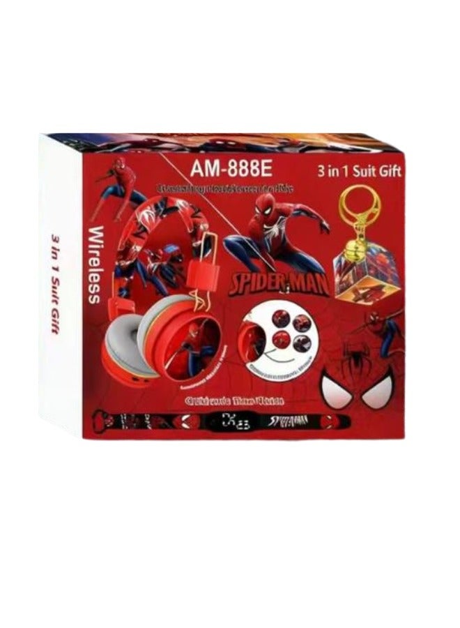 SPIDERMAN Spider-Man Bluetooth Kids Headphones with 3-in-1 Gift Set for Children - 【Kids Bluetooth Headphones】with Digital Clock and Rotating Rubik's Cube Keychain - Model AM-888E - Red - Image 4