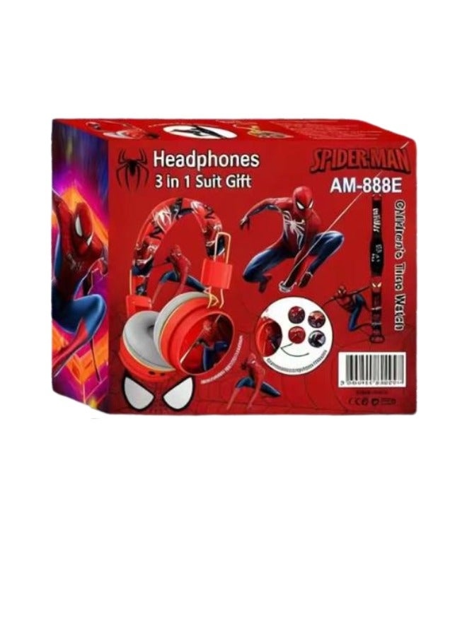 SPIDERMAN Spider-Man Bluetooth Kids Headphones with 3-in-1 Gift Set for Children - 【Kids Bluetooth Headphones】with Digital Clock and Rotating Rubik's Cube Keychain - Model AM-888E - Red - Image 5
