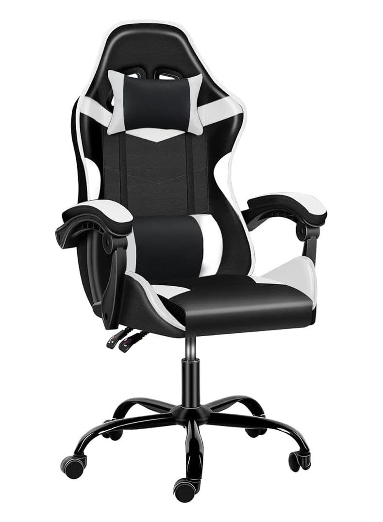 Mahmayi Gaming Chair Ergonomic Video Game Computer Chair, Backrest and Seat Height Adjustable, Swivel Recliner Chair Black and White for Office, Gaming Station, Home - Image 1