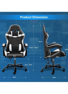 Mahmayi Mahmayi Gaming Chair Ergonomic Video Game Computer Chair, Backrest and Seat Height Adjustable, Swivel Recliner Chair Black and White for Office, Gaming Station, Home  - Image 2