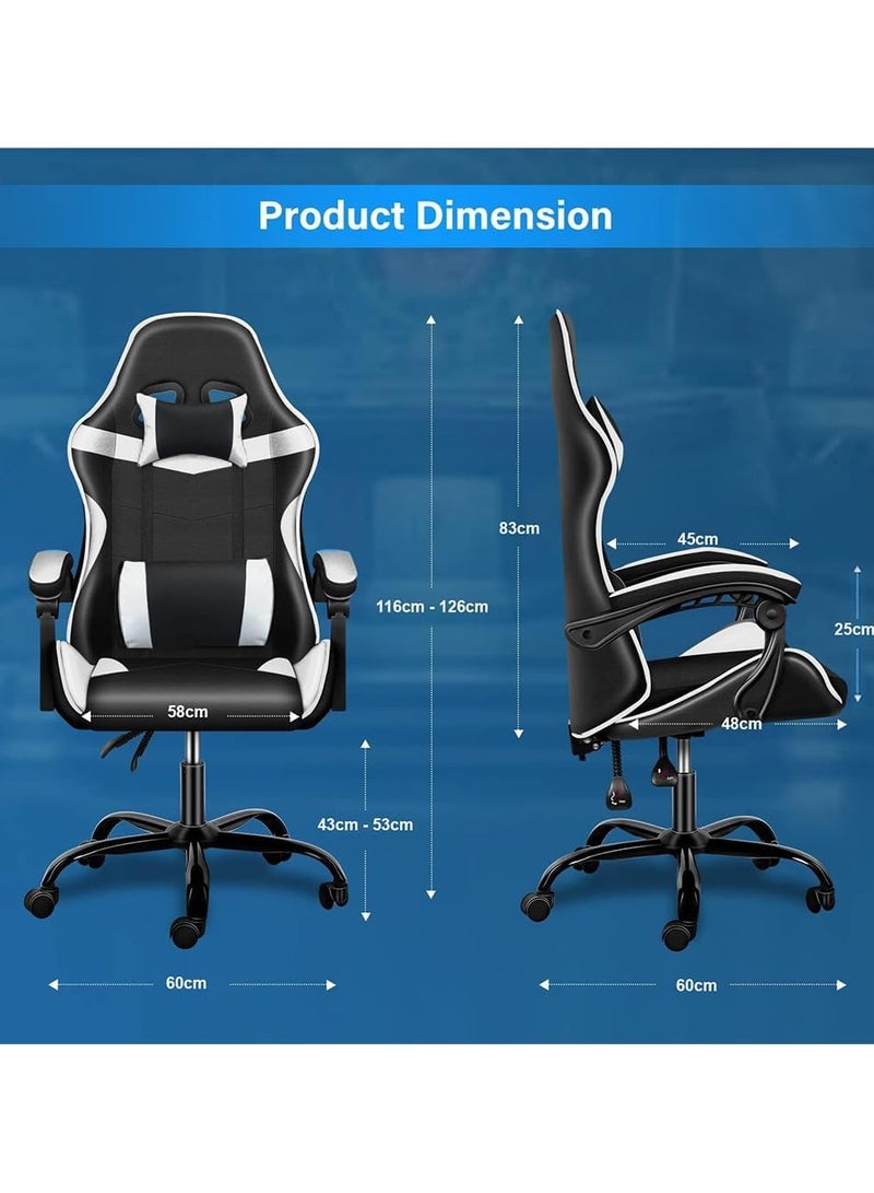 Mahmayi Gaming Chair Ergonomic Video Game Computer Chair, Backrest and Seat Height Adjustable, Swivel Recliner Chair Black and White for Office, Gaming Station, Home - Image 2