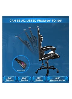 Mahmayi Mahmayi Gaming Chair Ergonomic Video Game Computer Chair, Backrest and Seat Height Adjustable, Swivel Recliner Chair Black and White for Office, Gaming Station, Home  - Image 3