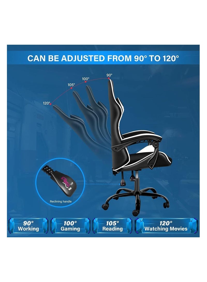 Mahmayi Gaming Chair Ergonomic Video Game Computer Chair, Backrest and Seat Height Adjustable, Swivel Recliner Chair Black and White for Office, Gaming Station, Home - Image 3