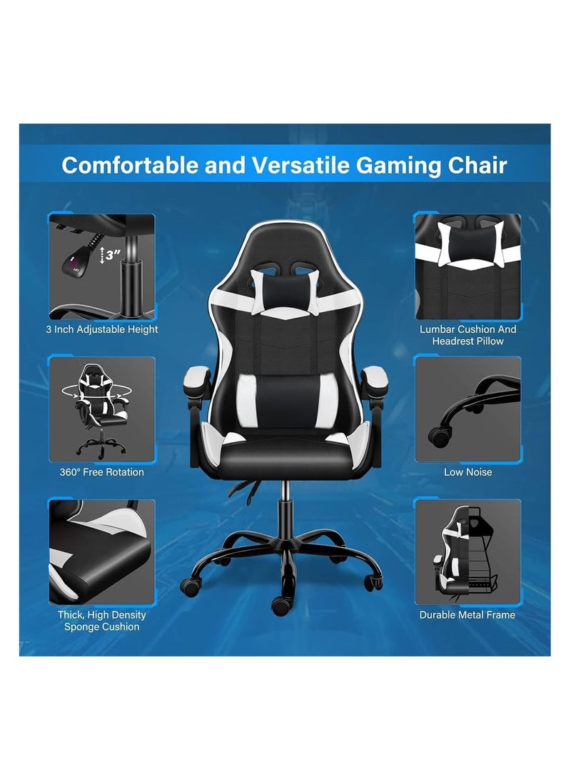 Mahmayi Gaming Chair Ergonomic Video Game Computer Chair, Backrest and Seat Height Adjustable, Swivel Recliner Chair Black and White for Office, Gaming Station, Home - Image 5
